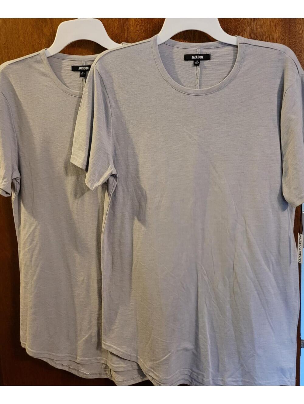 (2) New Ladies Size Small Jackson Extended Length Short Sleeve Gray Shirts